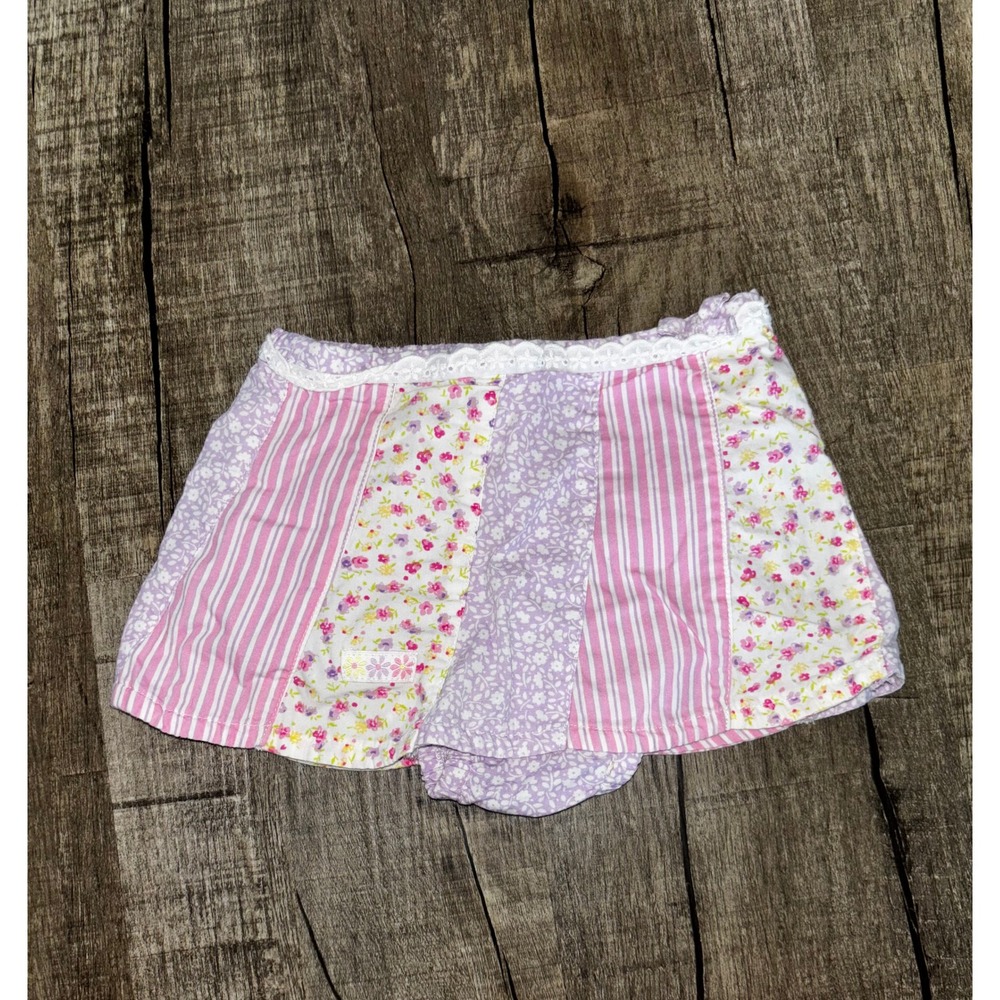 Faded Glory Baby Girls Floral Patchwork Skort Pink Purple Stripe Lace 3-6M
